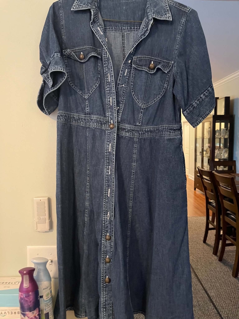 Button-Front Dark Denim Midi Dress